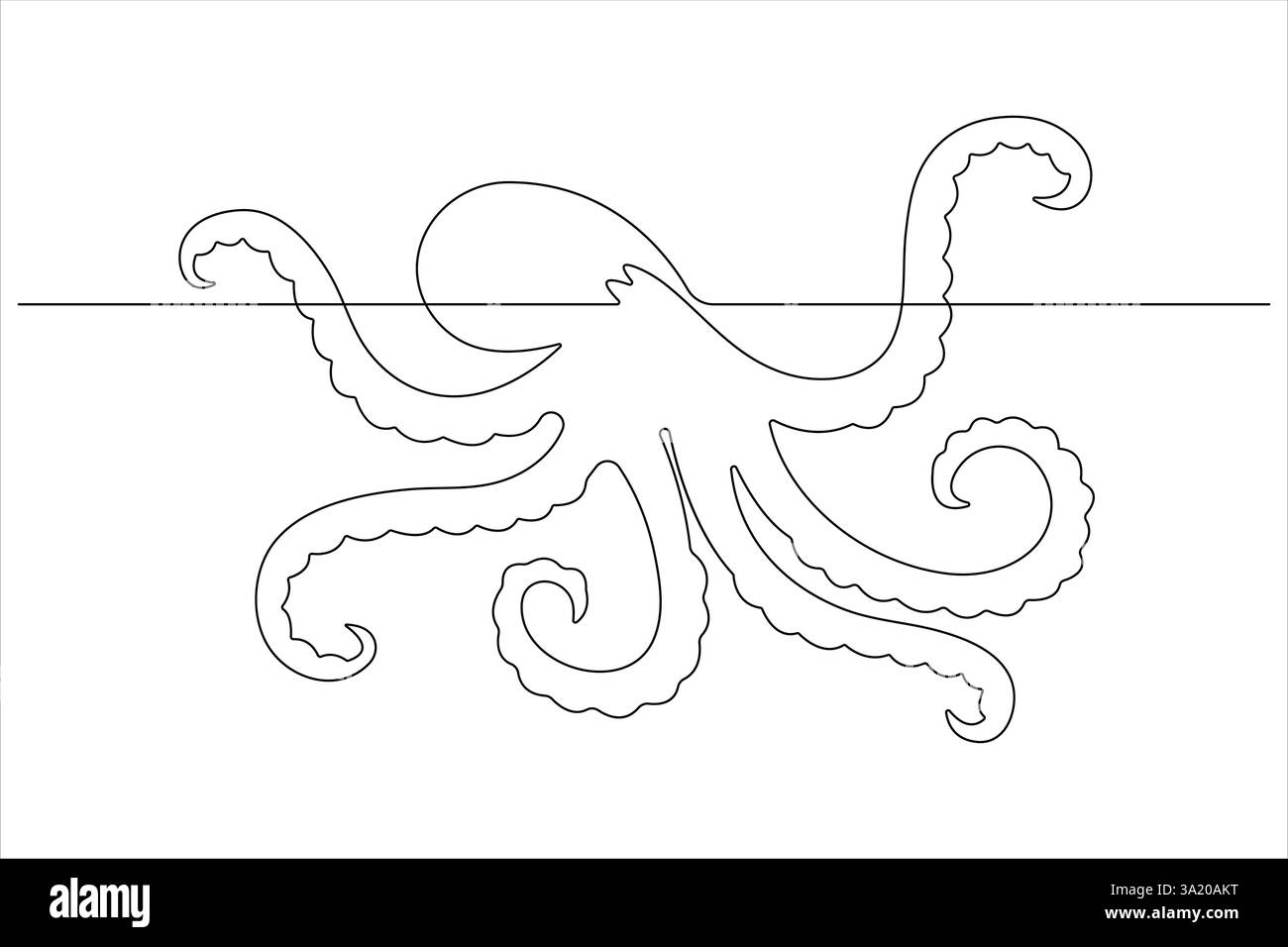 Polpo disegnato da una linea continua disegnare un disegno vettoriale di un animale marino in uno stile minimale Illustrazione Vettoriale