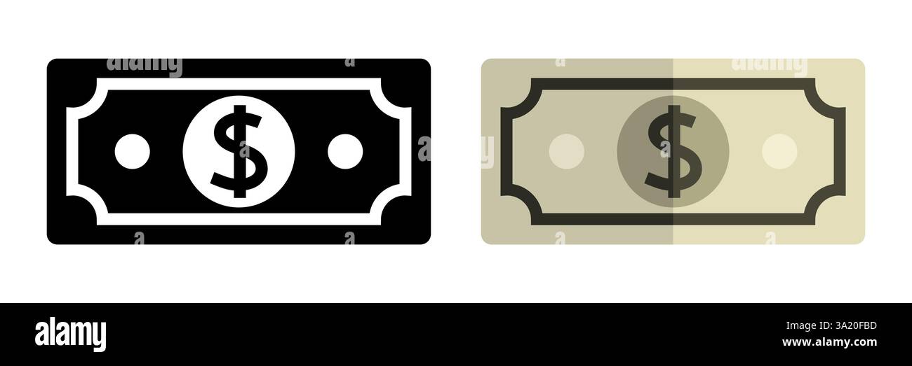 Icone minimaliste Black e Beige Dollar che rappresentano la finanza Illustrazione Vettoriale