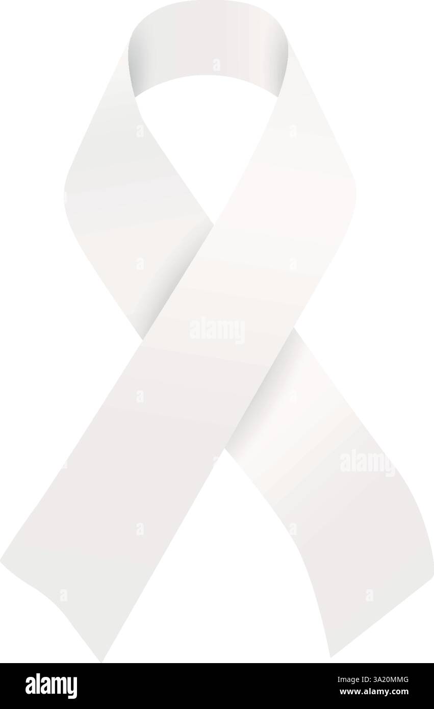 Simbolo del nastro bianco vettoriale isolato per la campagna di sensibilizzazione sul cancro al polmone. Sfondo trasparente Illustrazione Vettoriale