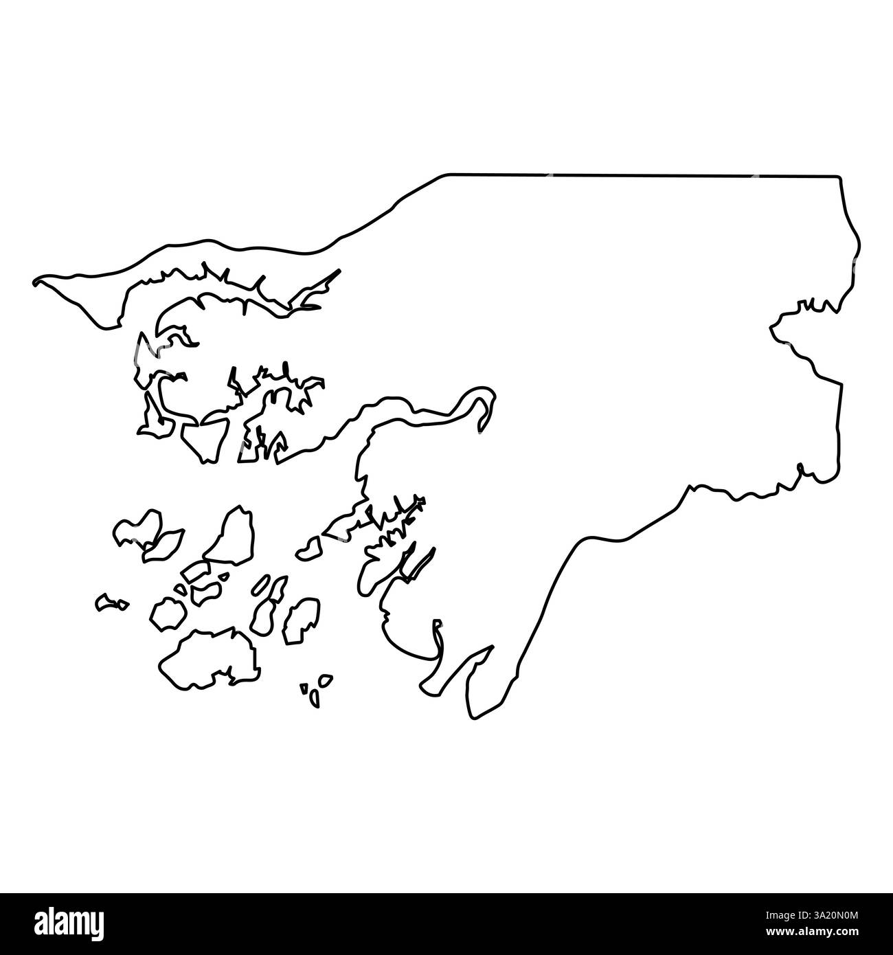 Mappa nera della Guinea Bissau, su sfondo bianco Illustrazione Vettoriale