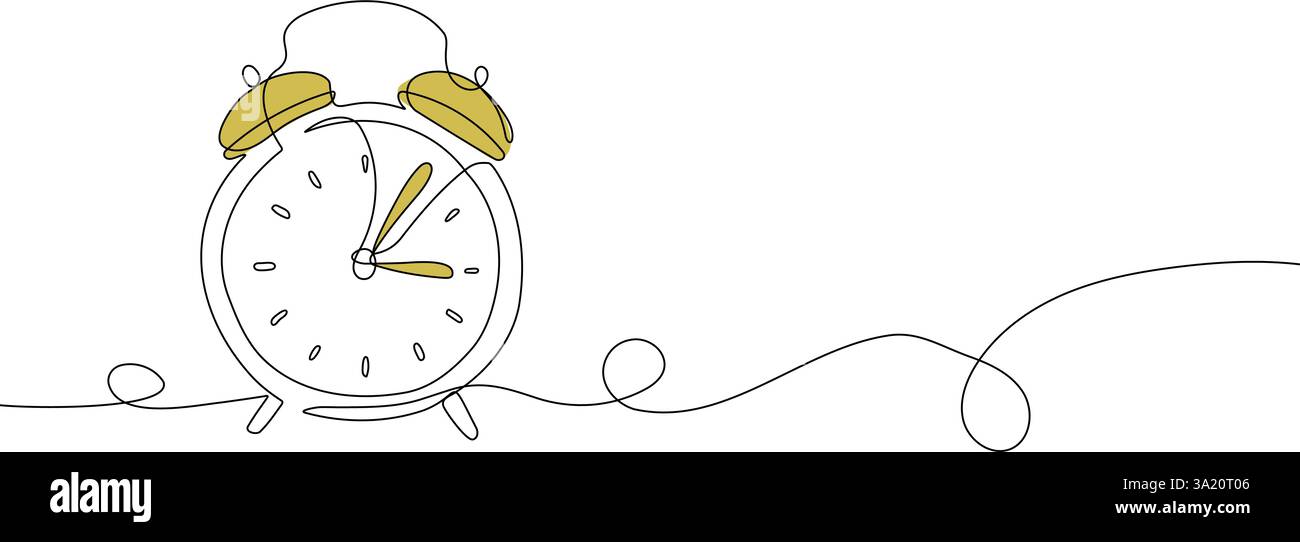 Disegno minimalista a una linea di una sveglia Illustrazione Vettoriale