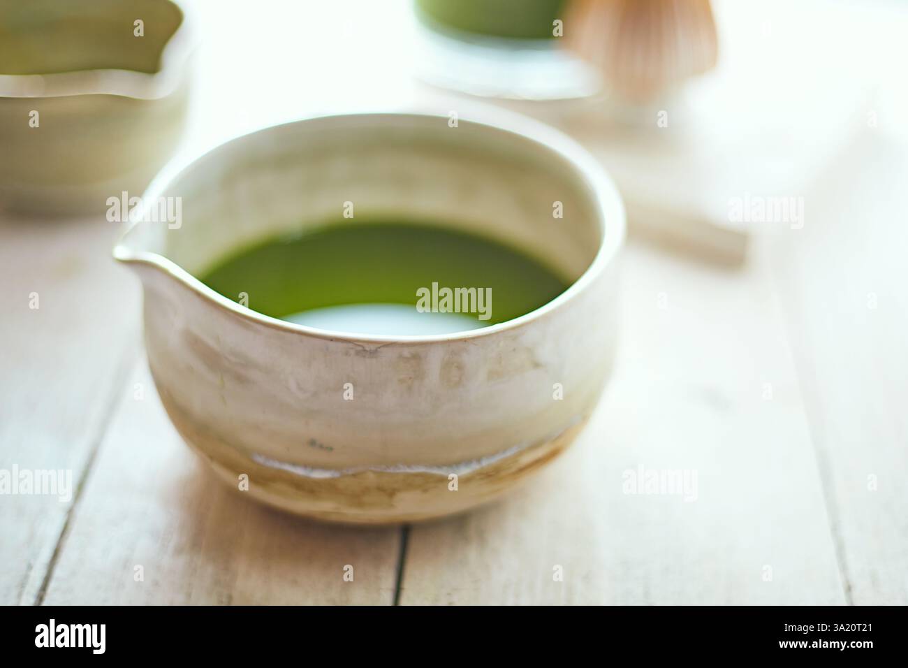 Primo piano, tè verde matcha puro, menu' Cafe' Foto Stock