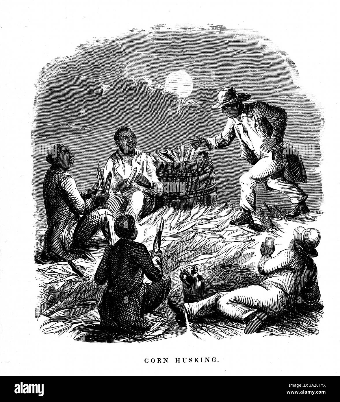 Schiavi operai che spacciano mais negli stati meridionali d'America. Incisione c1850 Foto Stock