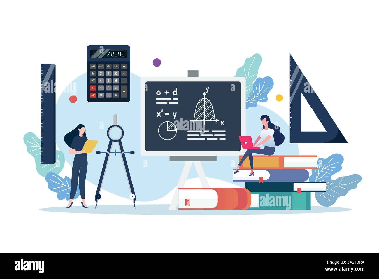 Persone che studiano matematica. Argomento della scuola di matematica. Illustrazione vettoriale Illustrazione Vettoriale