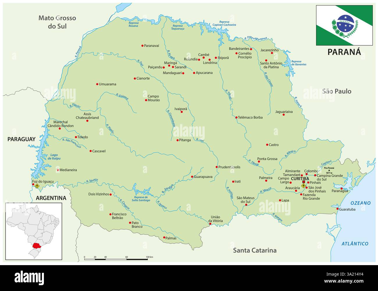 Mappa dello stato brasiliano di parana Foto Stock