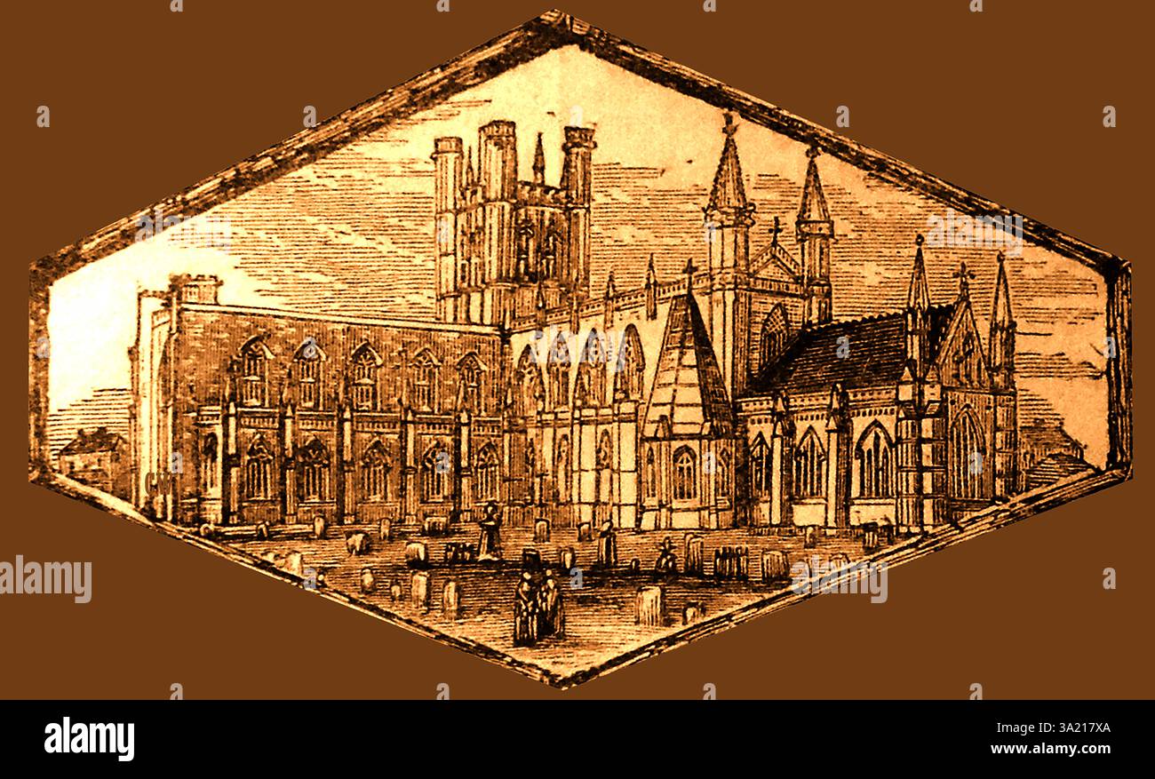 Una vecchia incisione del 1876 della Cattedrale di Chester nel Regno Unito Foto Stock