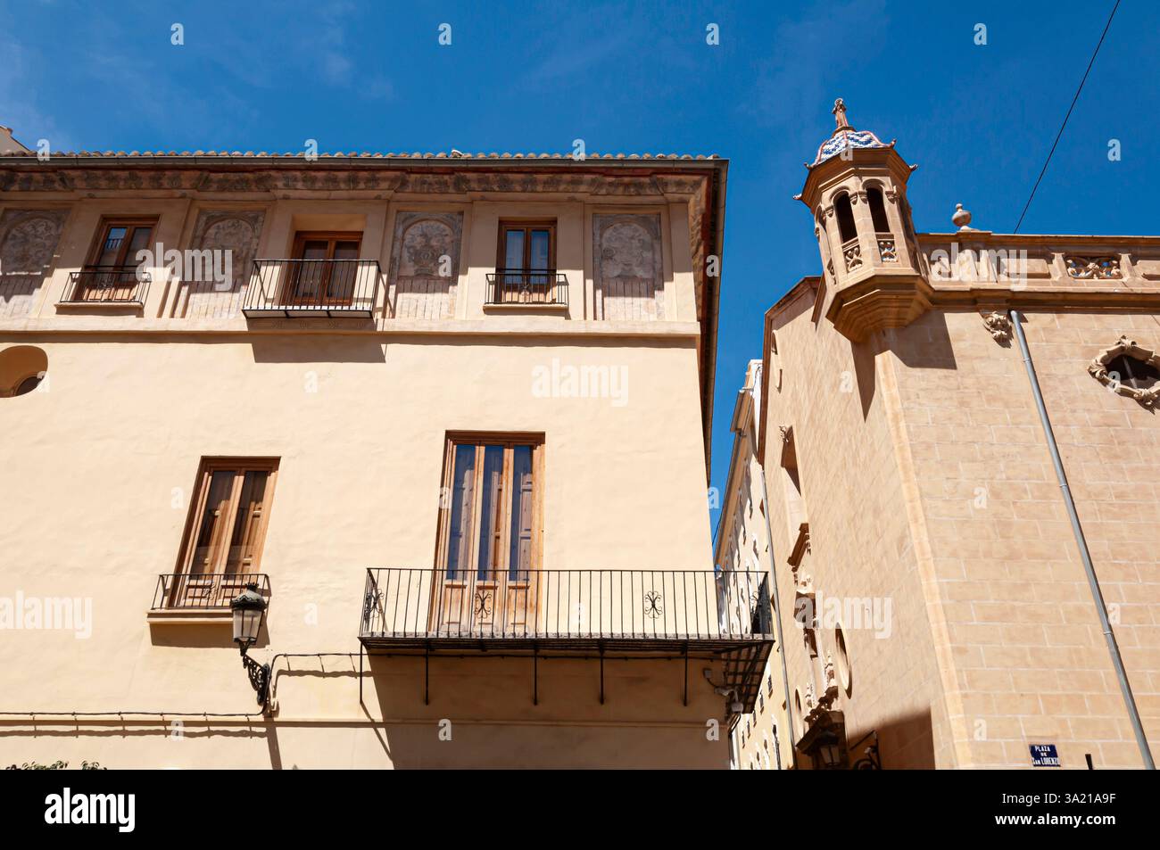 Iglesia de San Lorenzo, campanile in stile barocco, città di Valencia, Comunidad Valenciana, Spagna Foto Stock