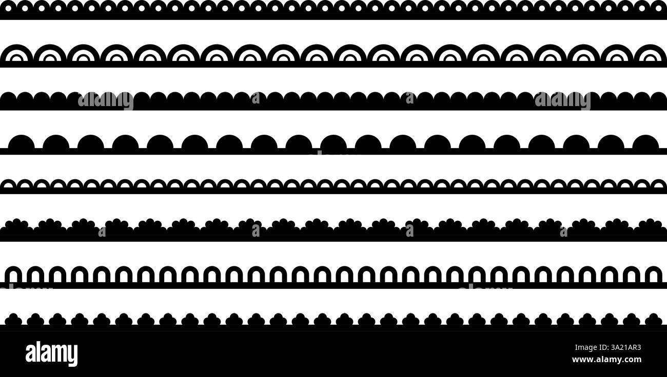 Bordo del pizzo. Capesante su tessuto. Set vettoriale con ornamento da ricamo isolato su sfondo bianco. Illustrazione Vettoriale