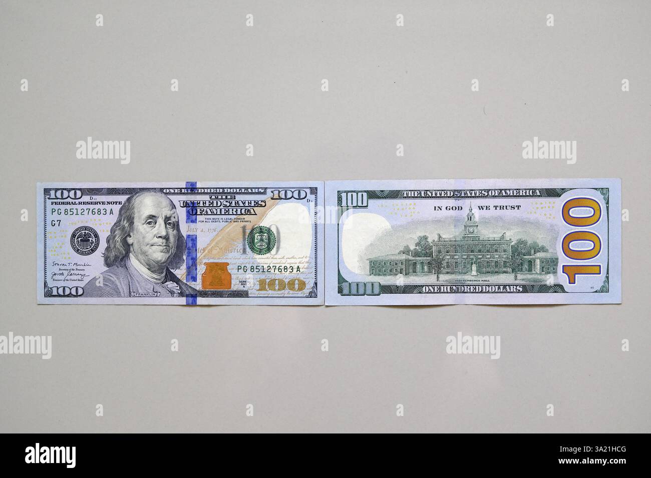 Banconota da 100 dollari, lato anteriore e retro Foto Stock