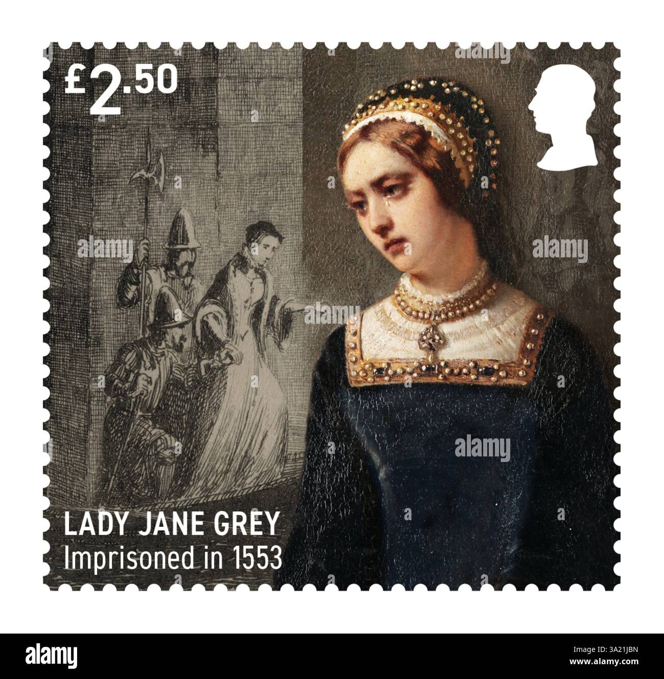 IMBARCATO PER il 0001 GIOVEDÌ 8 AGOSTO opuscolo stampato dalla Royal mail di uno dei loro nuovi francobolli che illustrano la storia, gli edifici e le tradizioni della Torre di Londra. Questo francobollo raffigura Lady Jane Grey, una delle famose prigioniere storiche della Torre. Data di pubblicazione: Giovedì 8 agosto 2024. Foto Stock IMBARCATO PER il 0001 GIOVEDÌ 8 AGOSTO opuscolo stampato dalla Royal mail di uno dei loro nuovi francobolli che illustrano la storia, gli edifici e le tradizioni della Torre di Londra. Questo francobollo raffigura Lady Jane Grey, una delle famose prigioniere storiche della Torre. Data di pubblicazione: Giovedì 8 agosto 2024. Foto Stock