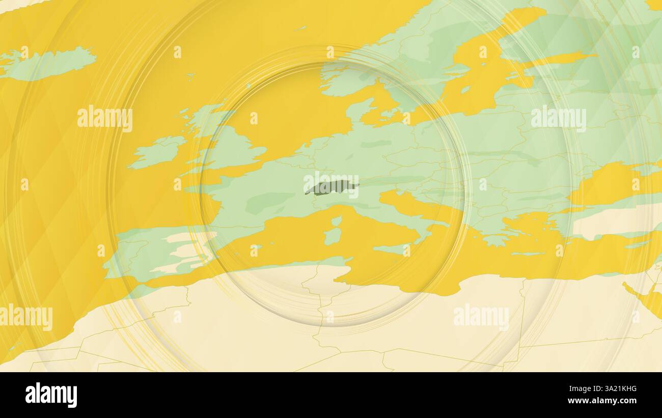 Mappa astratta della Svizzera e delle regioni circostanti con schemi circolari. Mappa astratta Vibrant. Illustrazione Vettoriale