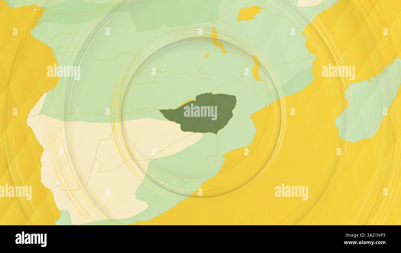 Mappa astratta dello Zimbabwe e delle regioni circostanti con schemi circolari. Mappa astratta Vibrant. Illustrazione Vettoriale