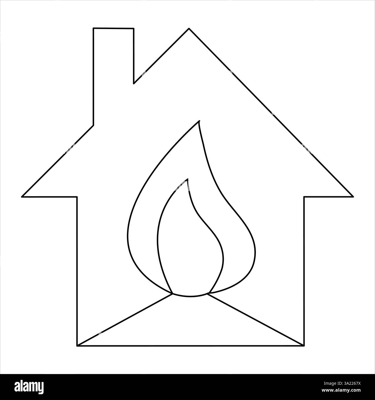 Linea singola continua che disegna a mano il simbolo della linea antincendio della casa in fiamme e il concetto di sicurezza delineano il vettore minimalista Illustrazione Vettoriale
