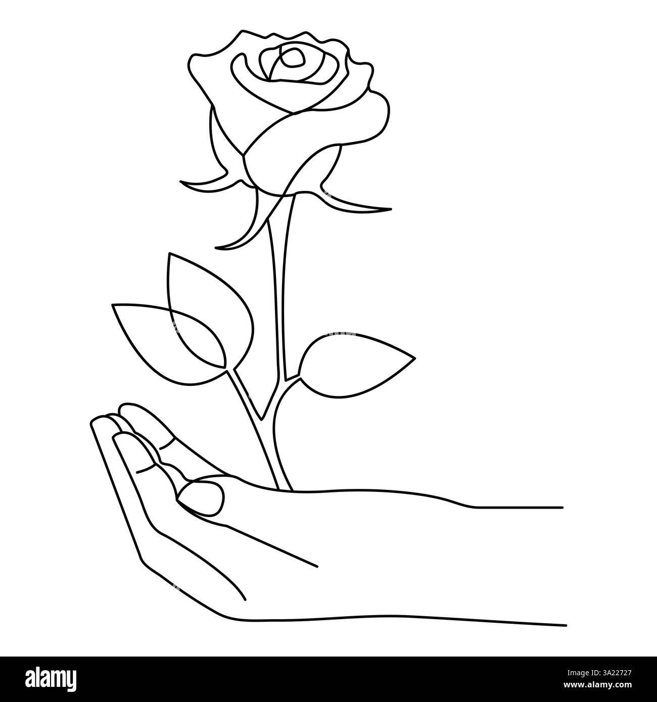 Illustrazione vettoriale a linea singola continua dello stile rose Flower Illustrazione Vettoriale