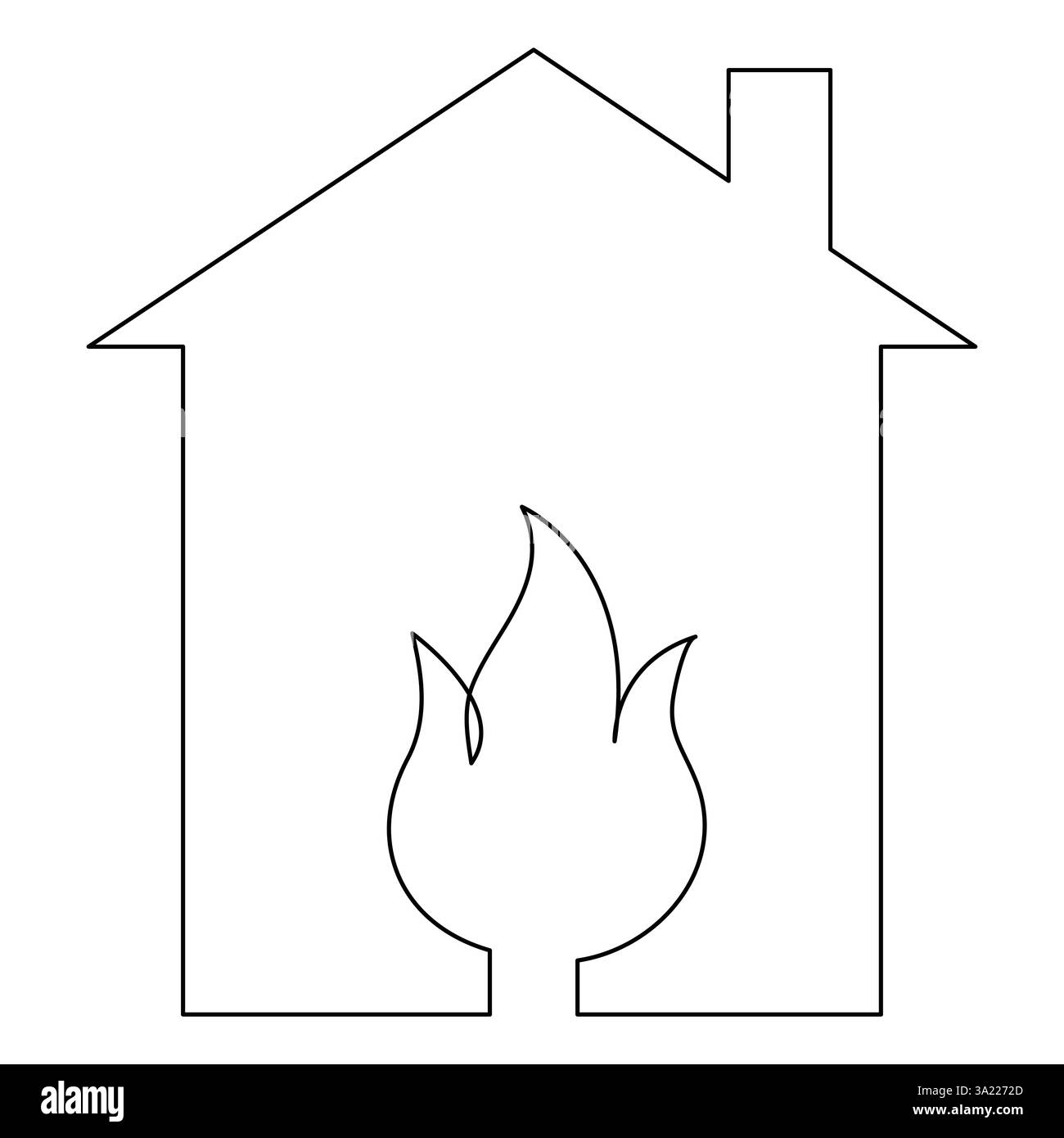 Linea singola continua che disegna a mano il simbolo della linea antincendio della casa in fiamme e il concetto di sicurezza delineano il vettore minimalista Illustrazione Vettoriale