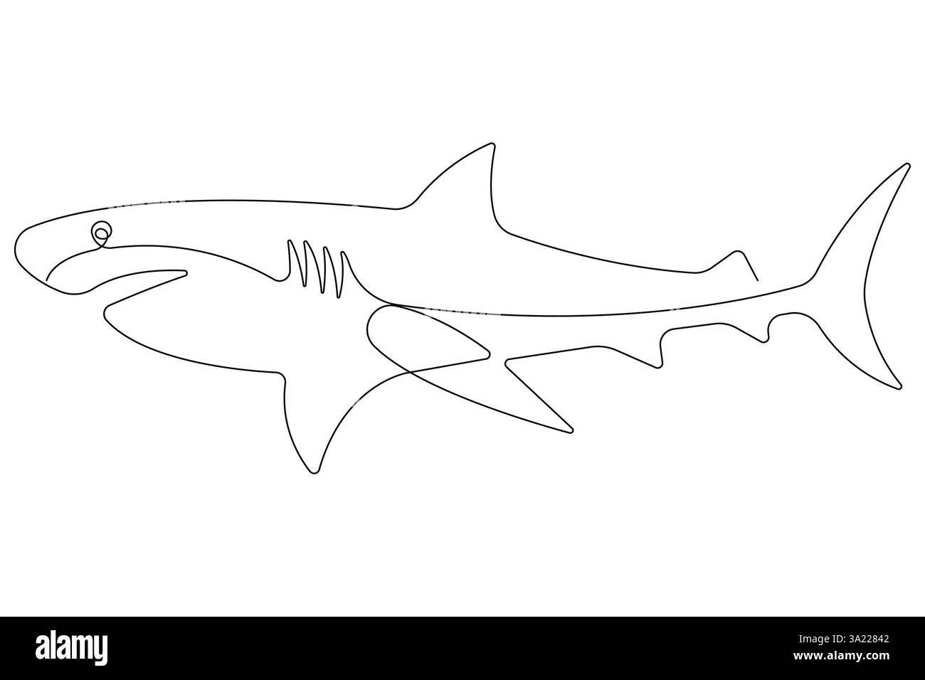 Un disegno continuo a linea singola di pesci marini di squalo delinea un'illustrazione minimalista vettoriale Illustrazione Vettoriale