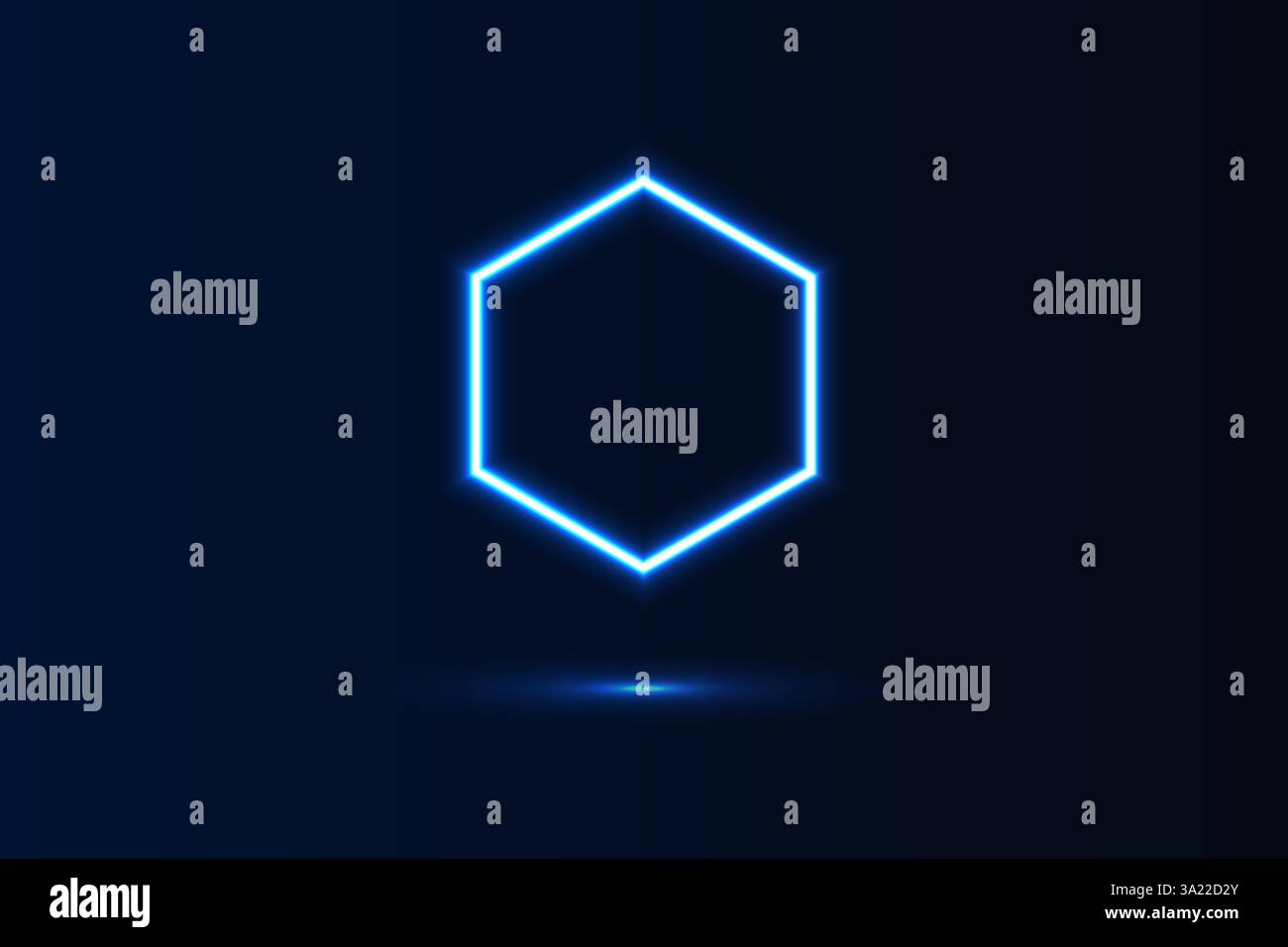 Luce blu neon forma geometrica esagonale e ombra. Illustrazione vettoriale Illustrazione Vettoriale