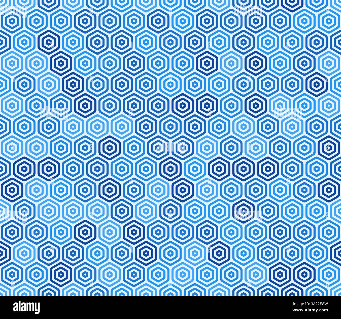 Sfondo a mosaico a nido d'ape. Cuvette esagonali impilate arrotondate in grassetto. Toni di colore blu. Celle esagonali. Motivo senza cuciture. Illustrazione vettoriale Tileable. Illustrazione Vettoriale