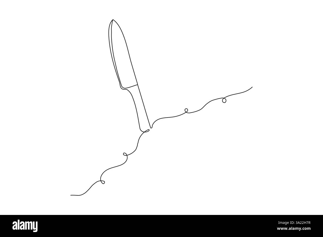 Coltello e forchetta disegno di una linea dell'icona vettoriale minimalista con sfondo bianco e nero Illustrazione Vettoriale