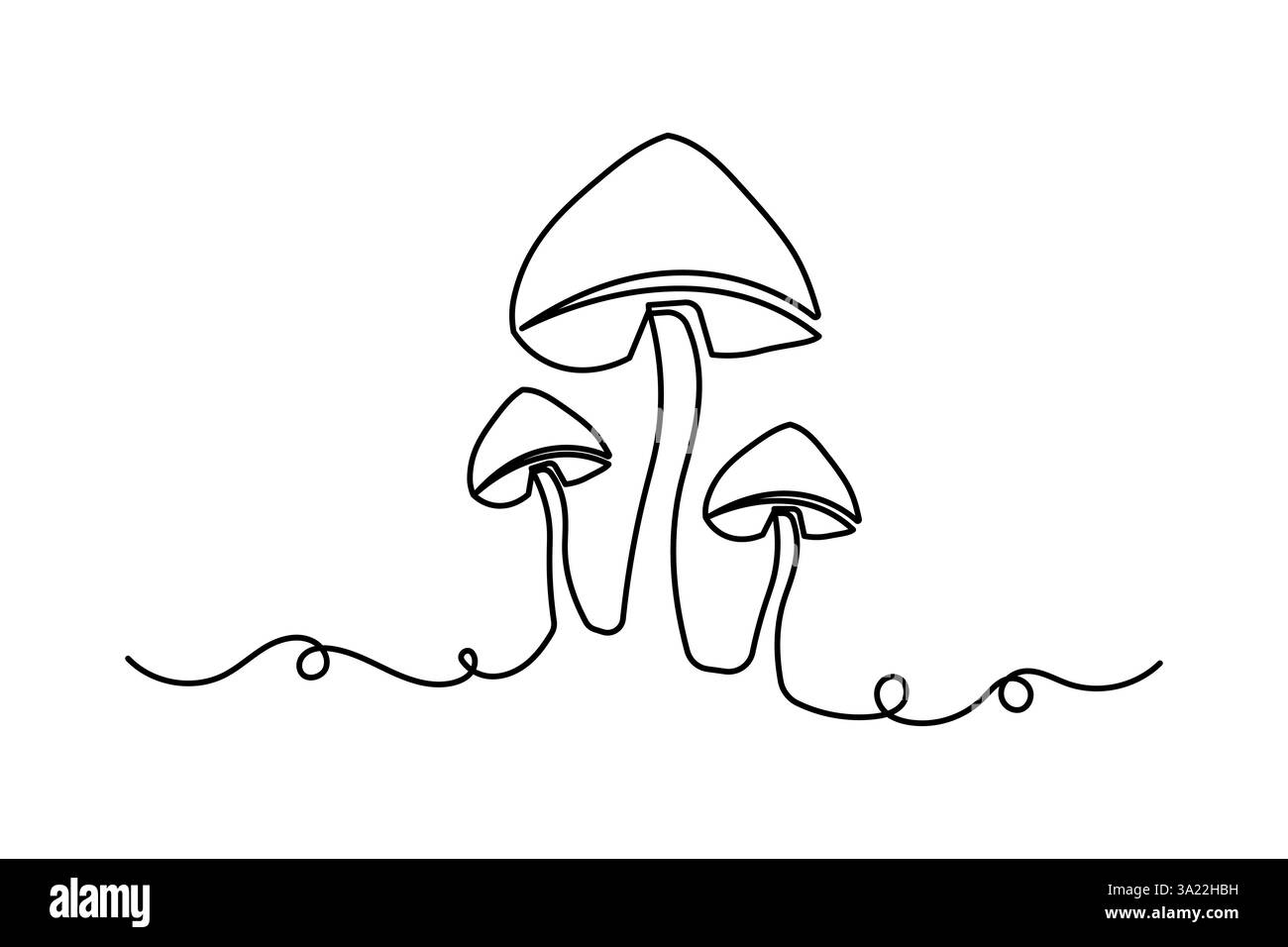 Immagine a linea singola continua a fungo e illustrazione vettoriale con contorno isolato Illustrazione Vettoriale