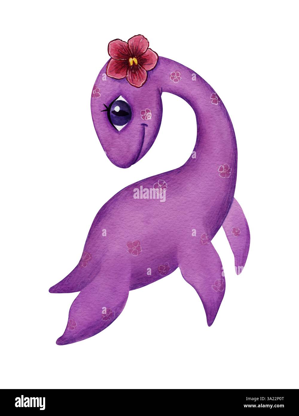 Nessie, il mostro di Loch Ness, è un carino personaggio dei cartoni animati evidenziato su uno sfondo bianco. Elemento di design acquerello dei prodotti per bambini Foto Stock Nessie, il mostro di Loch Ness, è un carino personaggio dei cartoni animati evidenziato su uno sfondo bianco. Elemento di design acquerello dei prodotti per bambini Foto Stock