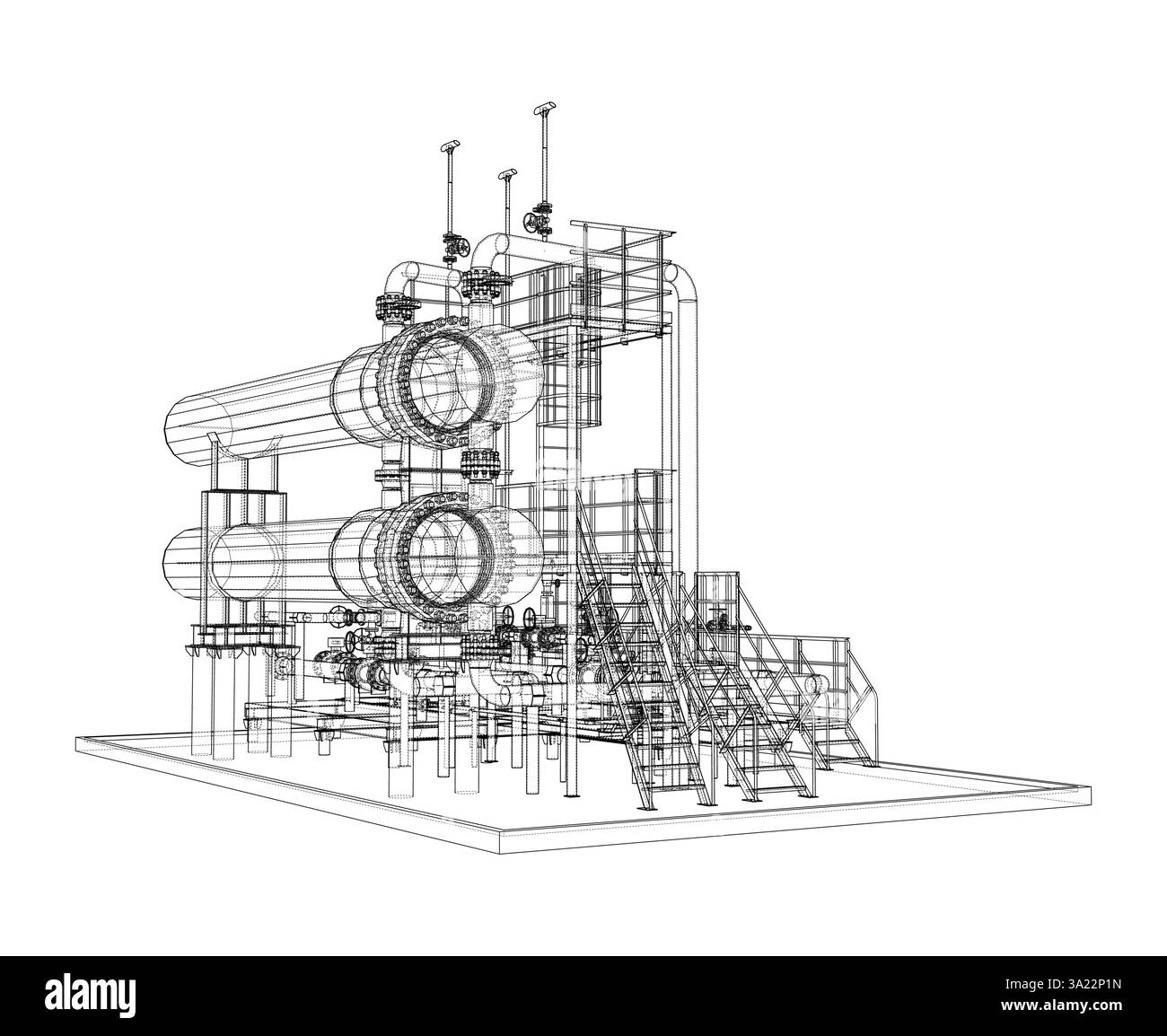 Scambiatore riscaldatore per applicazioni petrolifere. Rendering vettoriale del 3d. Illustrazione Vettoriale