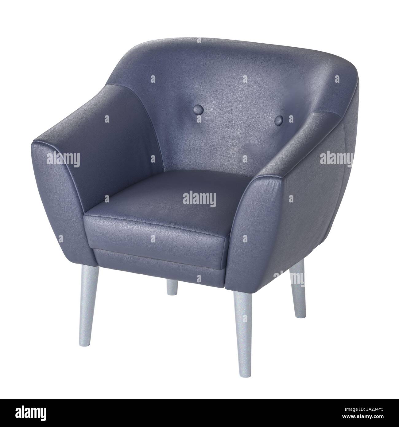 Poltrona moderna in pelle blu con sfondo trasparente isolato in 3d. Foto Stock