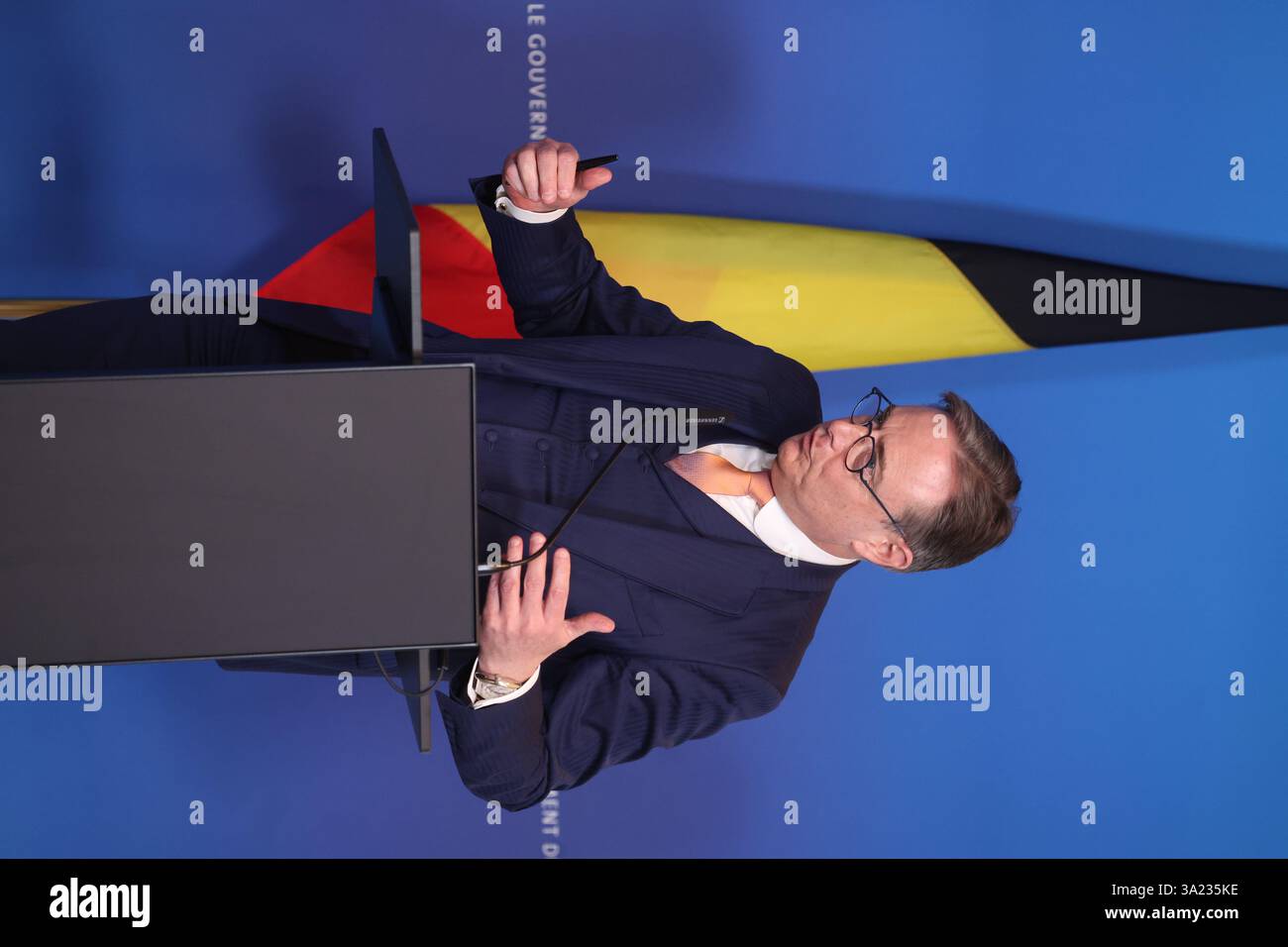Senningen, Lussemburgo. 11 marzo 2025. Il primo ministro Bart De Wever, nella foto, durante un vertice dei paesi del Benelux, Lussemburgo, Paesi Bassi e Belgio, a Senningen, Lussemburgo. I tre capi di governo discuteranno le principali questioni della politica europea e internazionale. BELGA PHOTO VIRGINIE LEFOUR credito: Belga News Agency/Alamy Live News Foto Stock