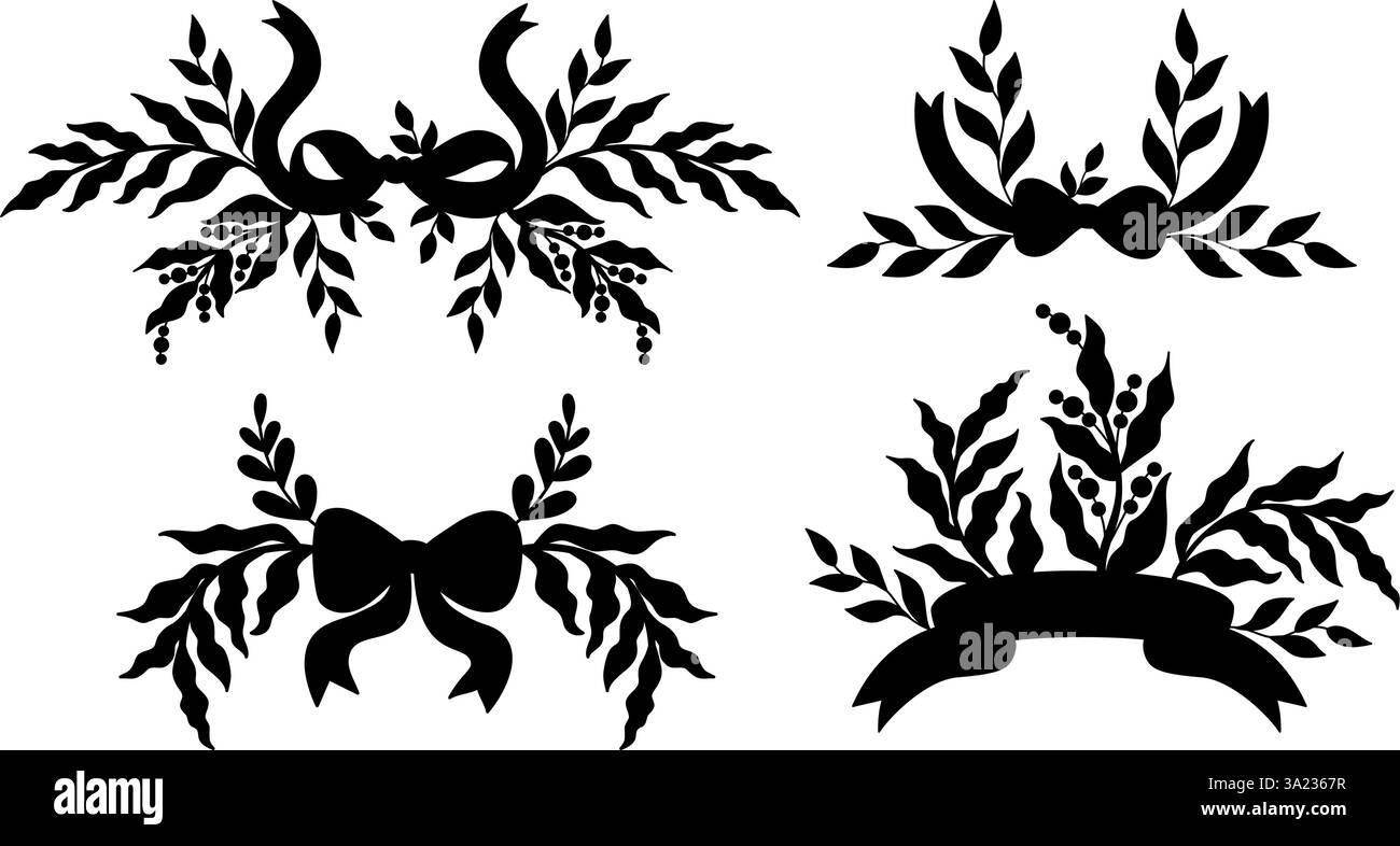 Fiocco a nastro vintage con elementi floreali. Illustrazione vettoriale. Elementi grafici decorativi isolati e di tendenza perfetti per il de Illustrazione Vettoriale