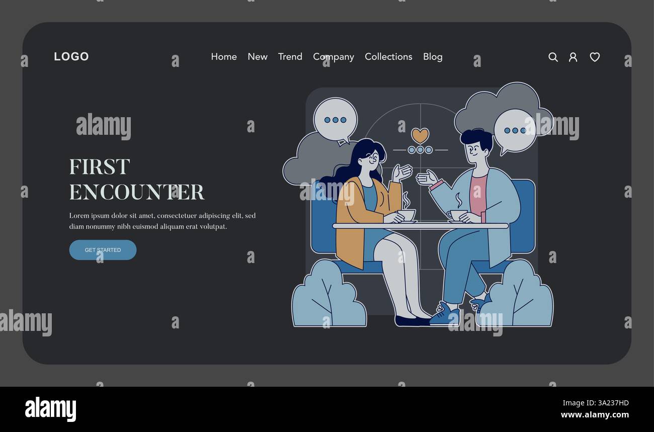 Concetto di amore a lunga distanza. L'illustrazione ritrae due persone che si impegnano in una conversazione calda sul caffè, rappresentando la connessione nonostante la distanza. Cattura l'essenza dei legami emotivi, delle esperienze condivise e della gioia della comunicazione. Illustrazione vettoriale. Illustrazione Vettoriale