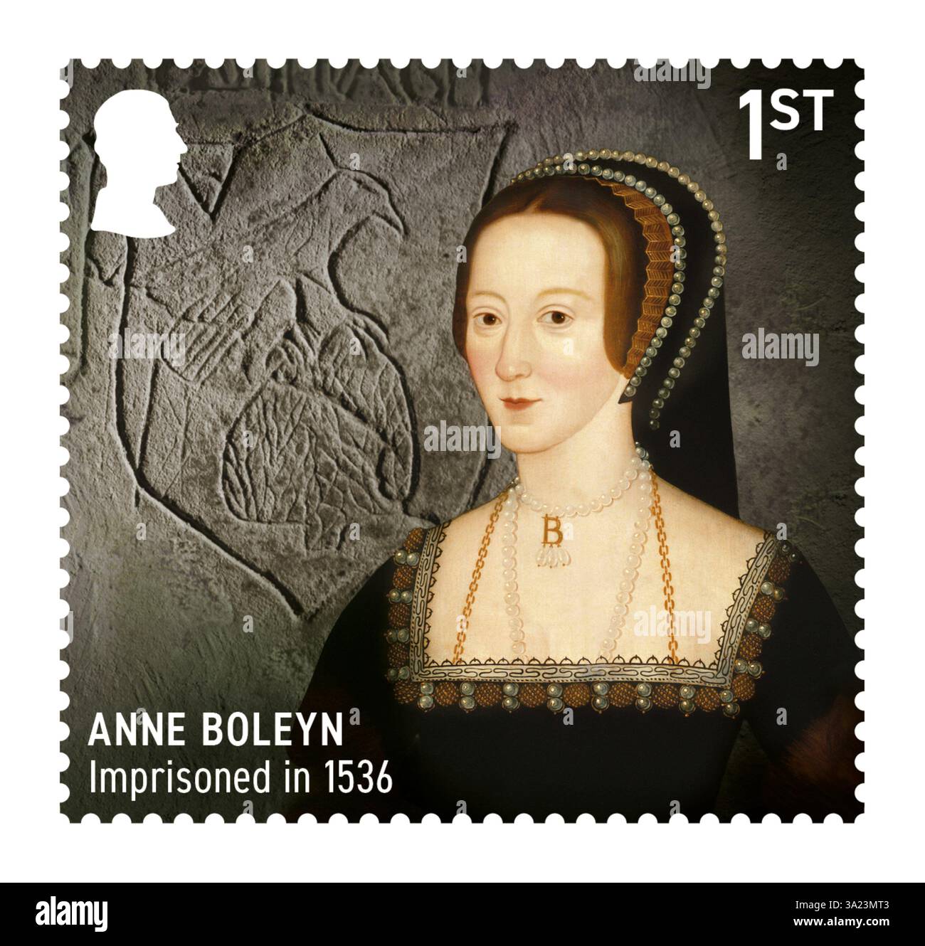 IMBARCATO PER il 0001 GIOVEDÌ 8 AGOSTO opuscolo stampato dalla Royal mail di uno dei loro nuovi francobolli che illustrano la storia, gli edifici e le tradizioni della Torre di Londra. Questo francobollo raffigura Anna Bolena, uno dei famosi prigionieri storici della Torre. Data di pubblicazione: Giovedì 8 agosto 2024. Foto Stock IMBARCATO PER il 0001 GIOVEDÌ 8 AGOSTO opuscolo stampato dalla Royal mail di uno dei loro nuovi francobolli che illustrano la storia, gli edifici e le tradizioni della Torre di Londra. Questo francobollo raffigura Anna Bolena, uno dei famosi prigionieri storici della Torre. Data di pubblicazione: Giovedì 8 agosto 2024. Foto Stock