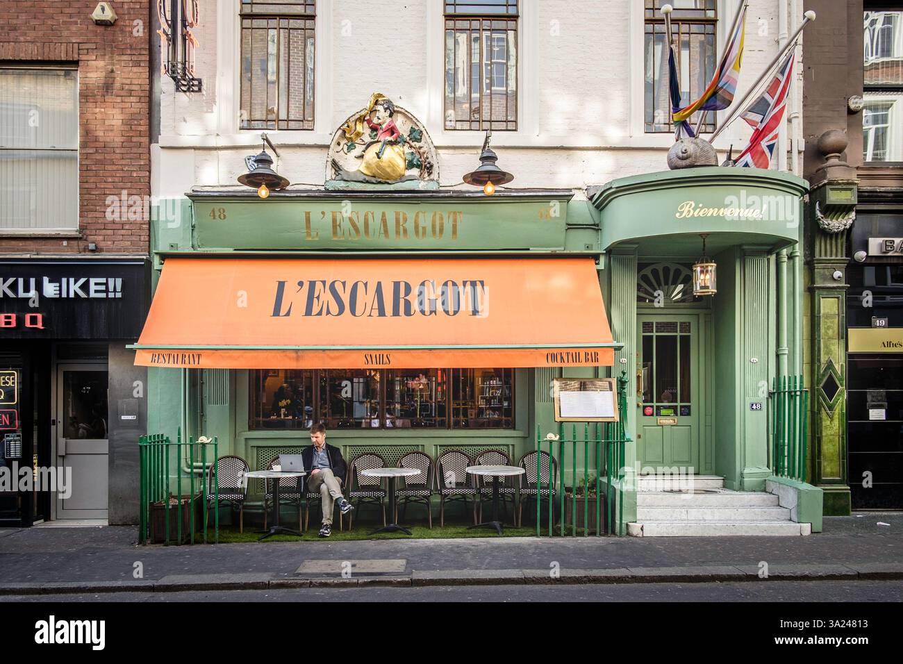 L'Escargot French Restaurant, Greek Street, Soho, Londra, Regno Unito Foto Stock