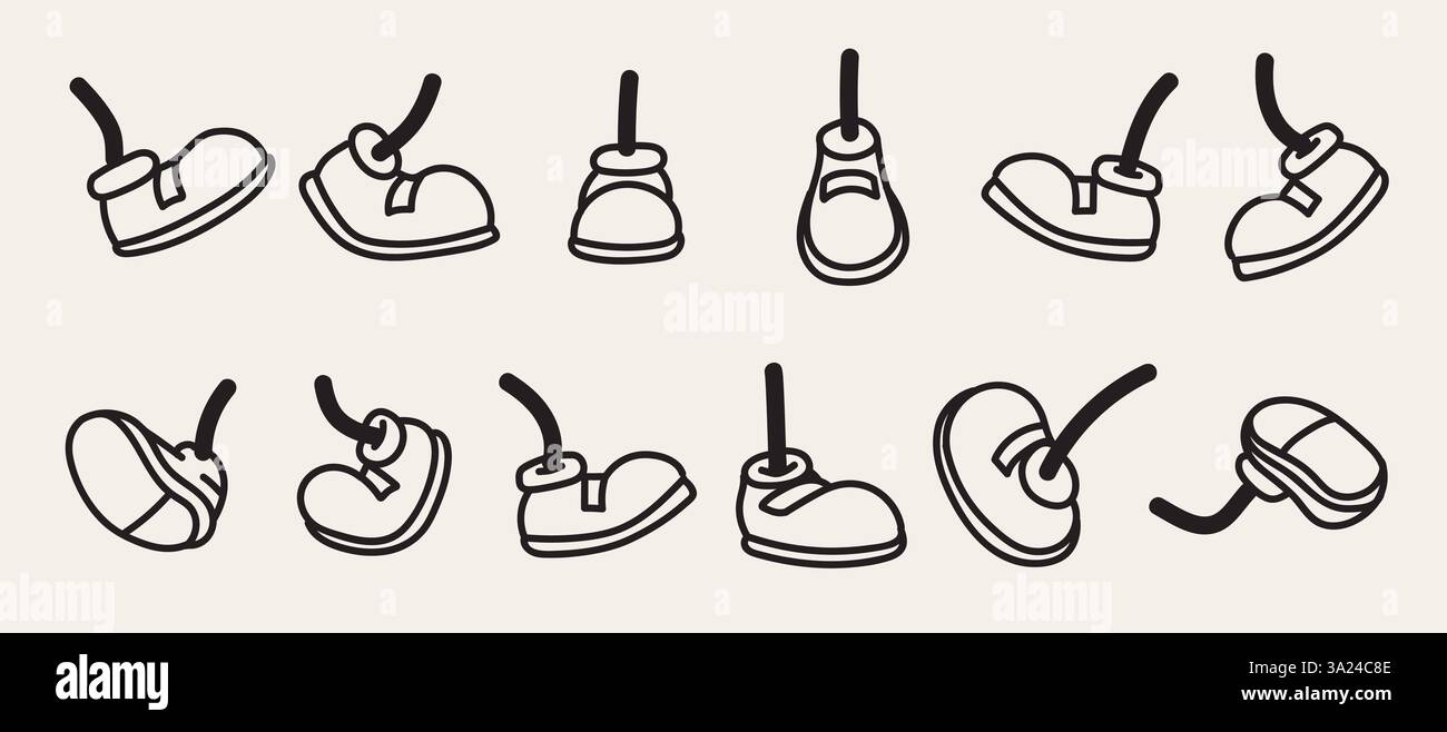 Set di illustrazioni vettoriali per i piedi con caratteri retrò Illustrazione Vettoriale