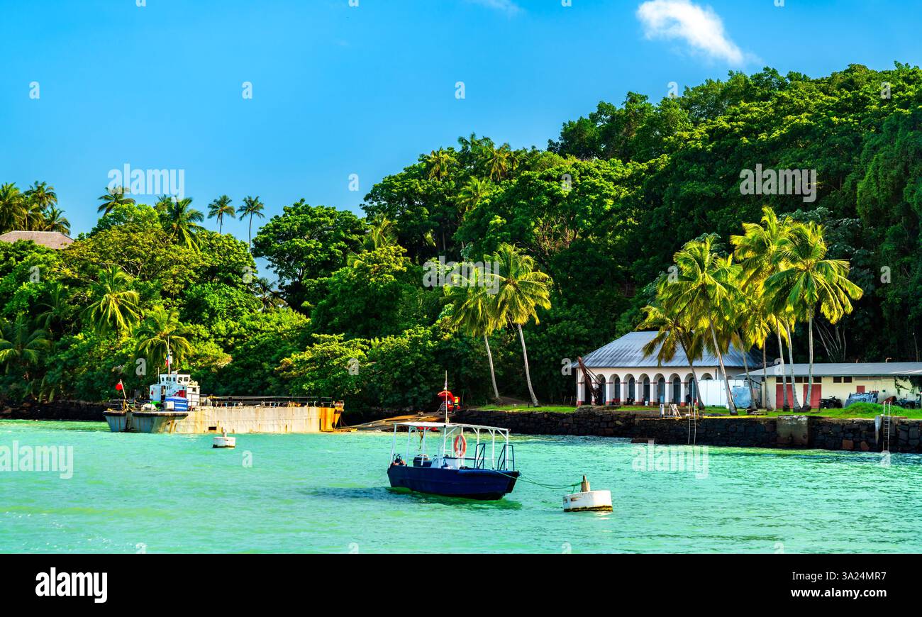 Porto in un'ex colonia penale sull'Ile Royale, le Isole della salvezza nella Guyana francese, Sud America Foto Stock
