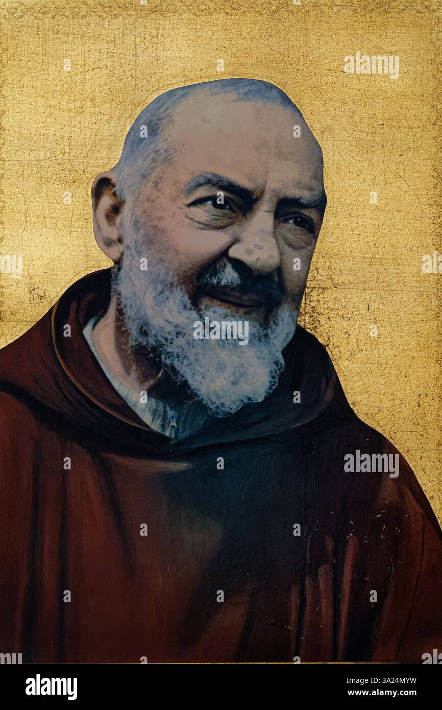Napoli, ITALIA - 10-24-2024: Quadro di San padre Pio da Pietrelcina. Foto Stock