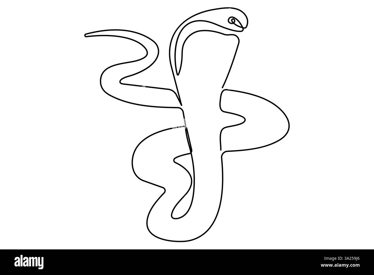 Simbolo di disegno a mano a una linea continua di serpente. Profilo del serpente velenoso dei rettili, concetto di natura selvaggia Illustrazione Vettoriale