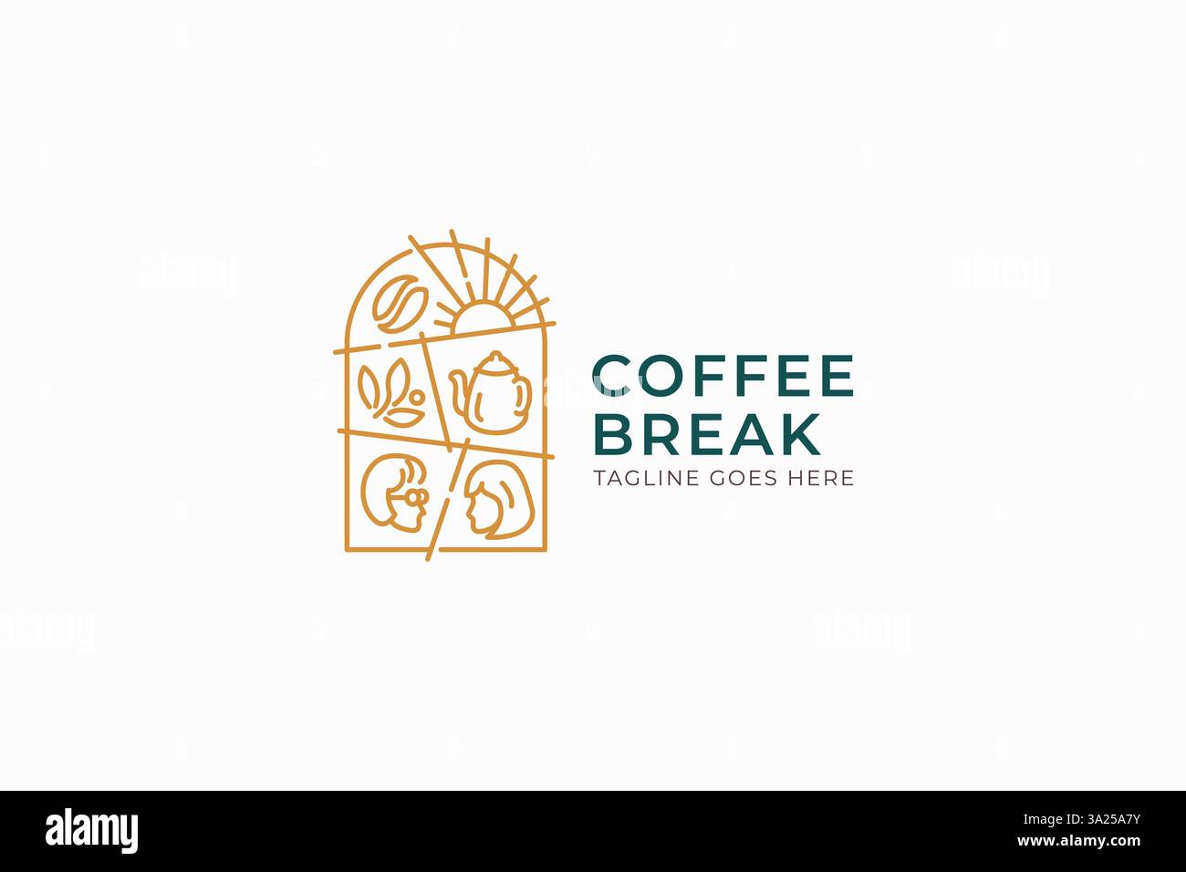 Elegante logo Coffee con rilassato concetto Vintage Vibe and Sun per Cafe Shop Business Illustrazione Vettoriale