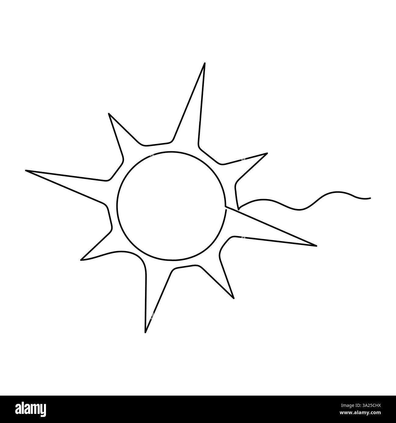 Disegno continuo a linea singola che disegna il contorno estivo del sole illustrazione vettoriale icona del tempo all'alba Illustrazione Vettoriale