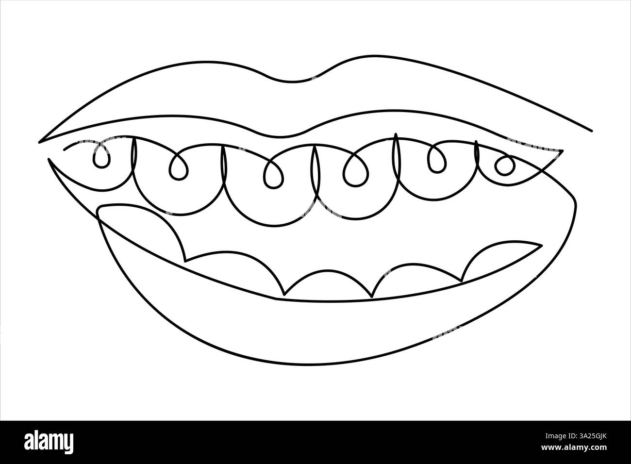 Disegno a una linea continua a denti di design minimalista vettoriale Illustrazione Vettoriale