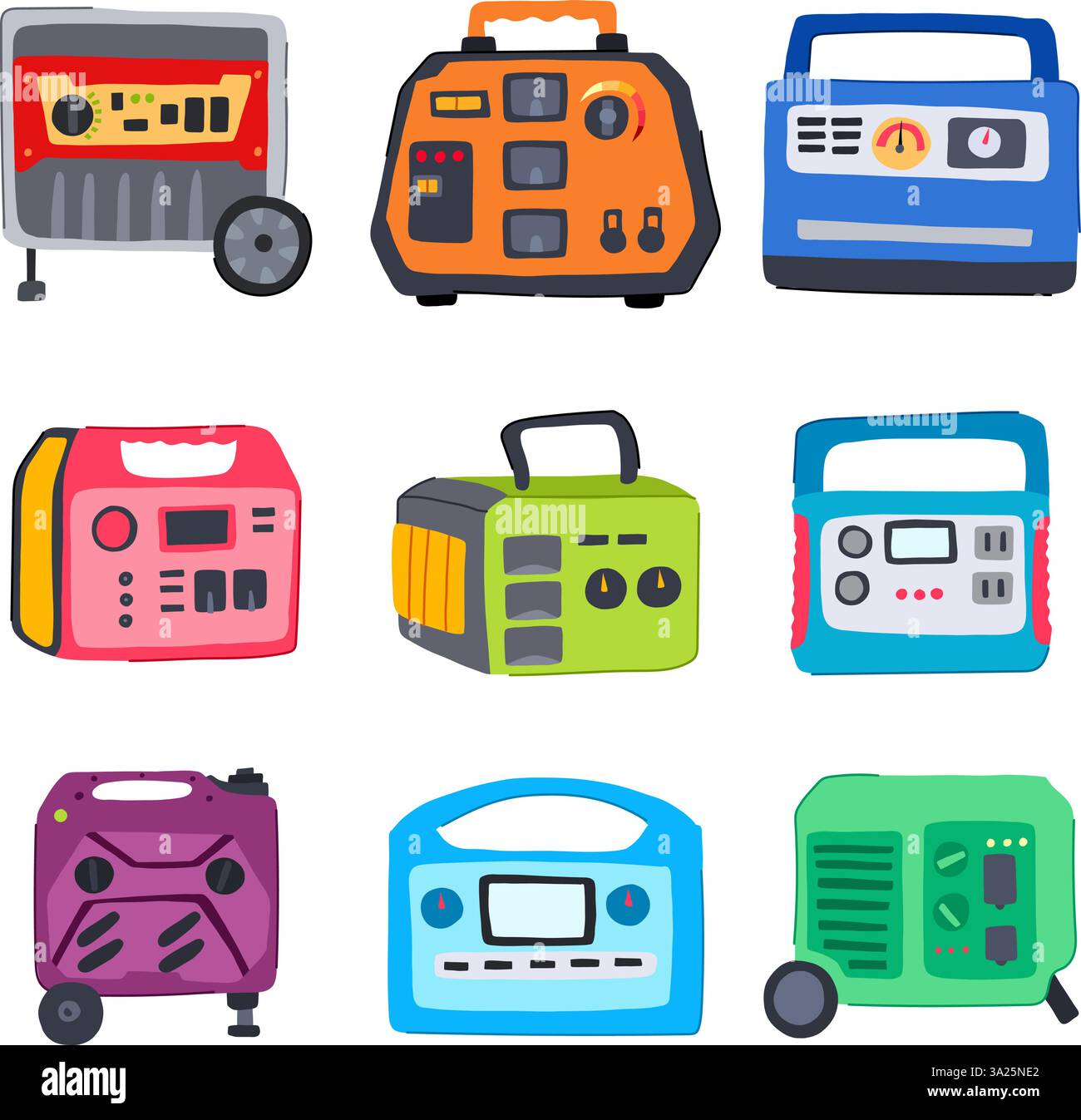 illustrazione vettoriale cartone animato del gruppo elettrogeno di elettricità Illustrazione Vettoriale