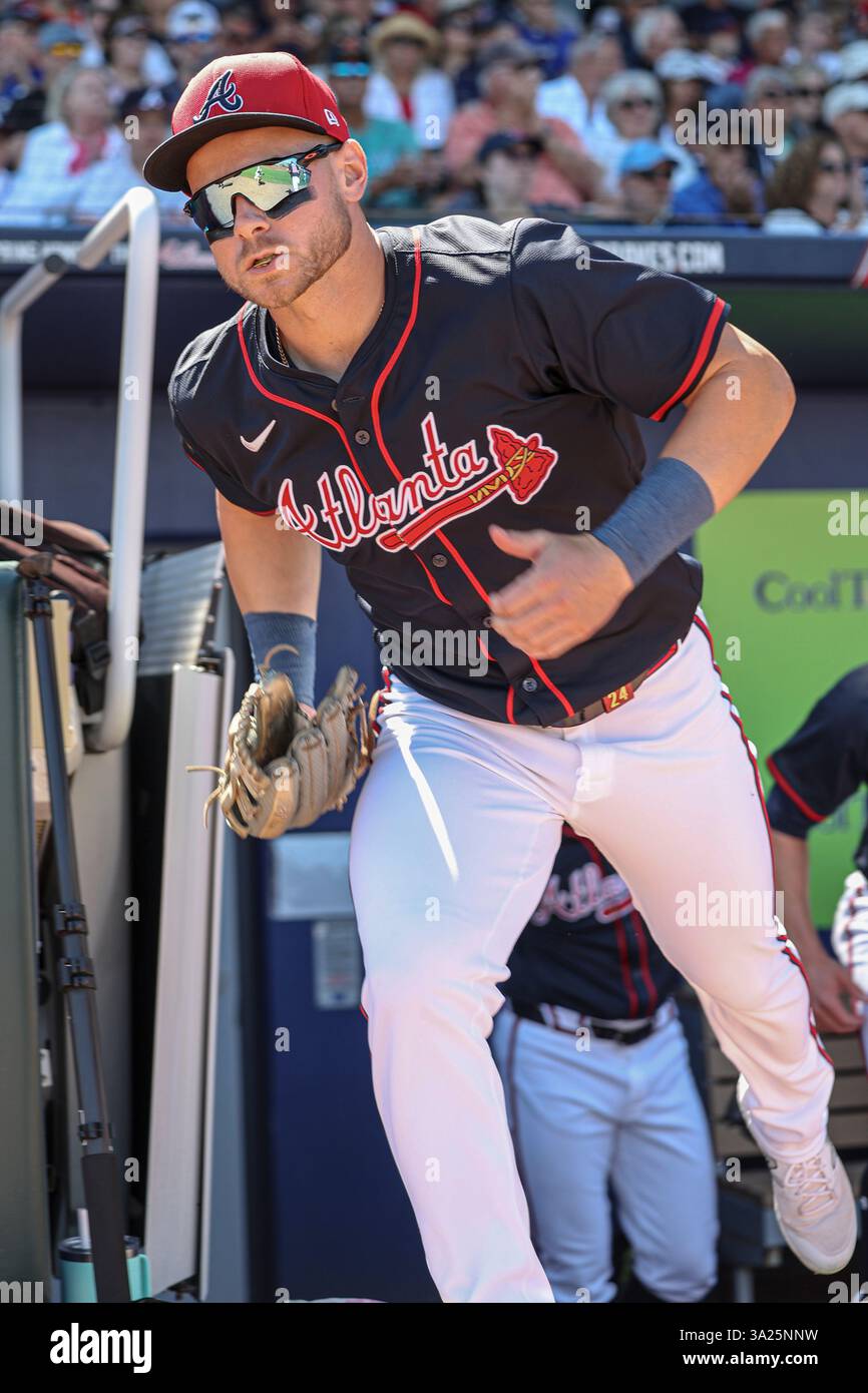 North Port FL USA; gli Atlanta Braves lasciarono l'esterno Conner Capel (91) in campo prima di una partita primaverile della MLB contro i Detroit Tigers al CoolToday Park. I Tigers batterono i Braves per 3-1. (Kim Hukari/immagine dello sport) Foto Stock