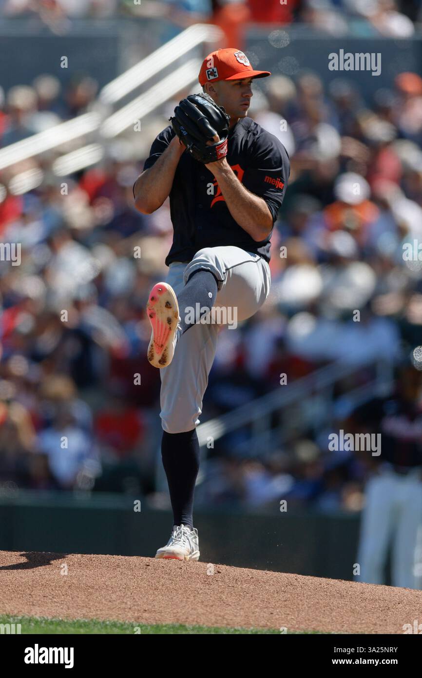 North Port FL USA; il lanciatore dei Detroit Tigers Jack Flaherty (9) fa un pitch durante una partita di allenamento primaverile della MLB contro gli Atlanta Braves al CoolToday Park. I Tigers batterono i Braves per 3-1. (Kim Hukari/immagine dello sport) Foto Stock