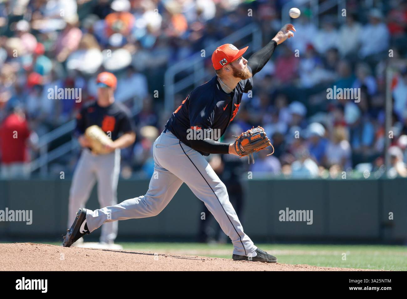 North Port FL USA; il lanciatore dei Detroit Tigers Matt Gage (78) fa un pitch durante una partita di allenamento primaverile della MLB contro gli Atlanta Braves al CoolToday Park. I Tigers batterono i Braves per 3-1. (Kim Hukari/immagine dello sport) Foto Stock