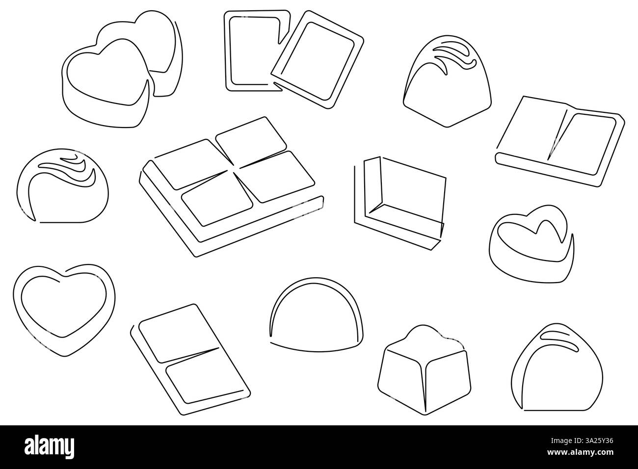 Disegno continuo di una linea di barretta di cioccolato, caramelle dolci disegnate a mano, illustrazione vettoriale Illustrazione Vettoriale