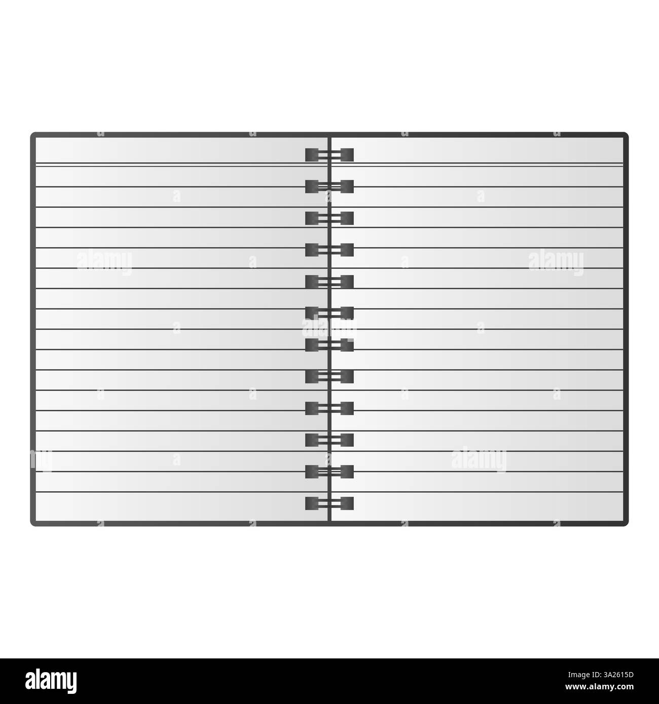 Aprire il vettore notebook vuoto. Cancelleria per elementi per notebook bianca. Icona notebook raccoglitore. Illustrazione Vettoriale