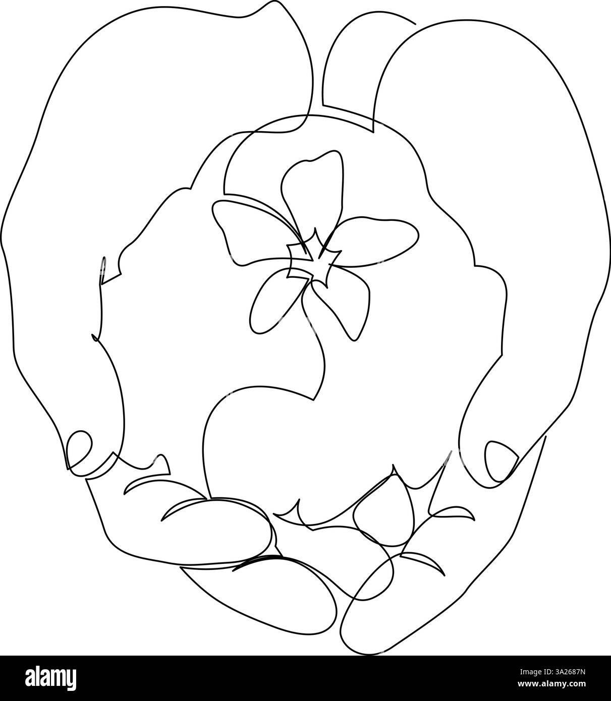 Disegno continuo di una sola linea di mani che tengono le piantine che crescono dal suolo. Ambiente Terra giorno concetto. Grafica vettoriale disegno a linea singola Illustrazione Vettoriale