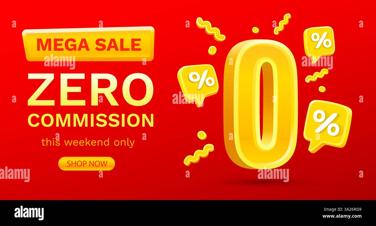Nessuna commissione, offerta limitata, zero percento. Promozione cartello. Illustrazione vettoriale Illustrazione Vettoriale