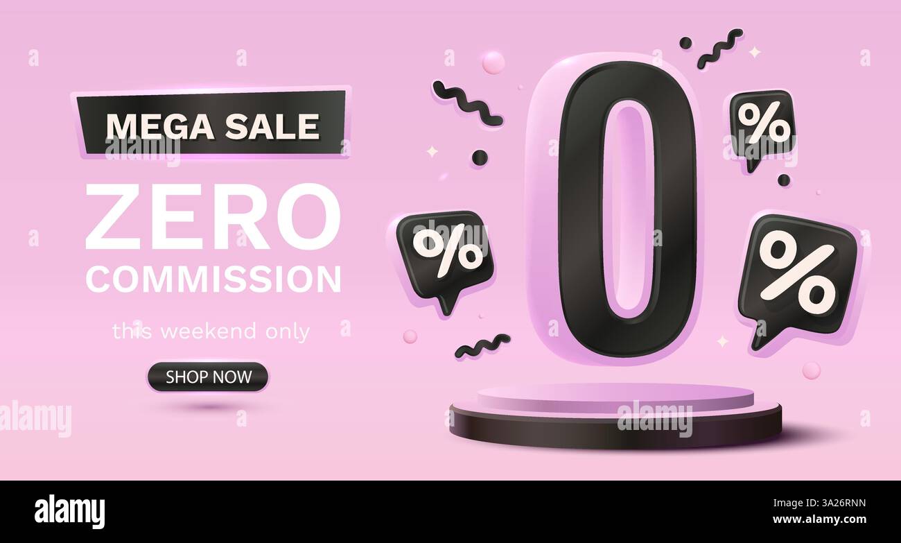 Nessuna commissione, offerta limitata, zero percento. Promozione cartello. Illustrazione vettoriale Illustrazione Vettoriale