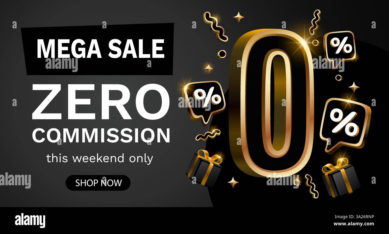 Zero commissioni, offerta limitata, zero percento. Promozione cartello. Vettore Illustrazione Vettoriale