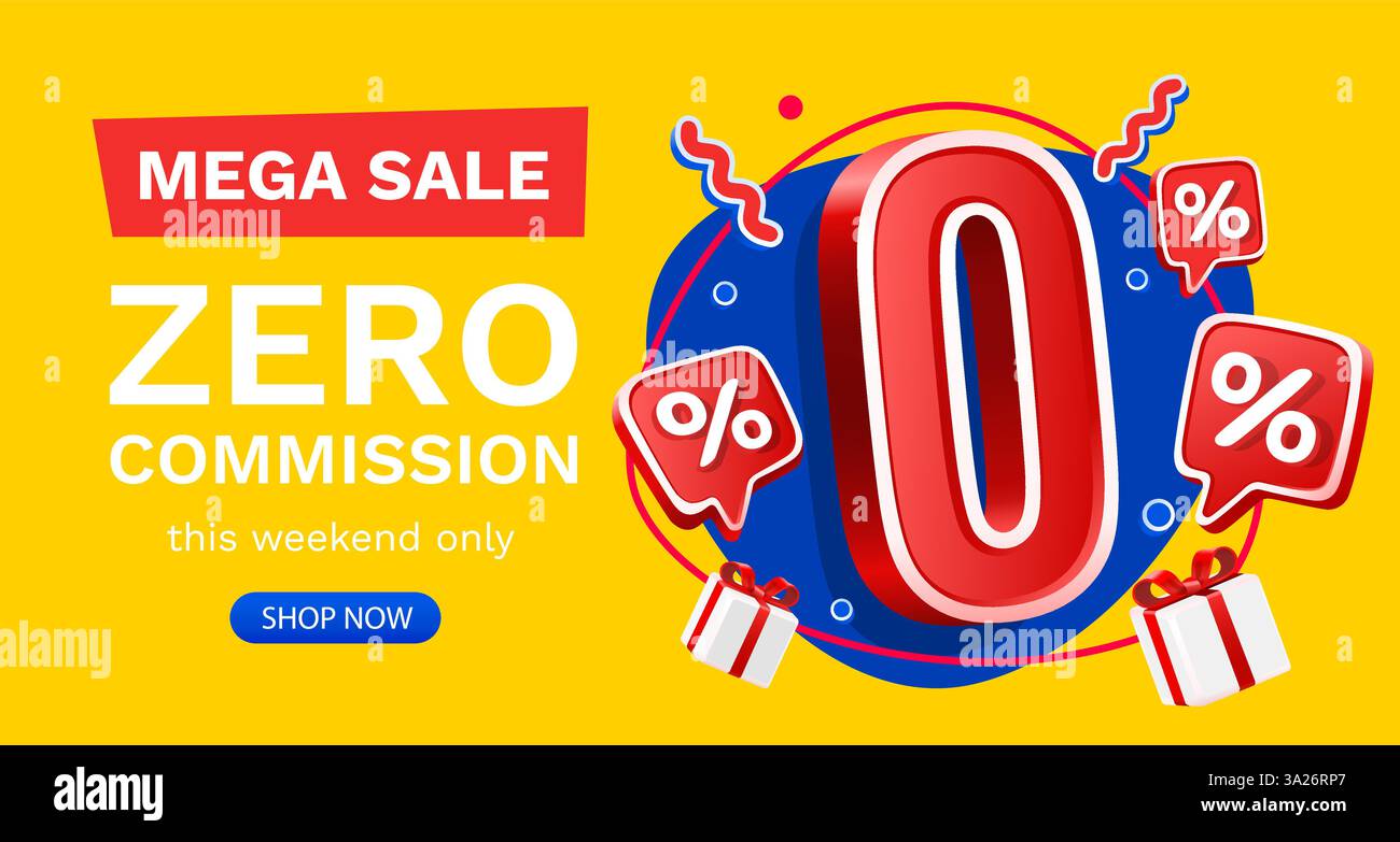 Nessuna commissione, offerta limitata, zero percento. Promozione cartello. Illustrazione vettoriale Illustrazione Vettoriale